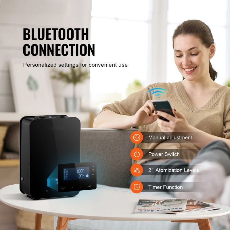 Tuoksudiffuuseri ilmanvaihtoon 180 ml kylmäsumutus langaton ohjaus vesivapaa ruostumatonta terästä ja lasia