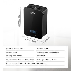 Tuoksudiffuuseri ilmanvaihtoon 180 ml kylmäsumutus langaton ohjaus vesivapaa ruostumatonta terästä ja lasia