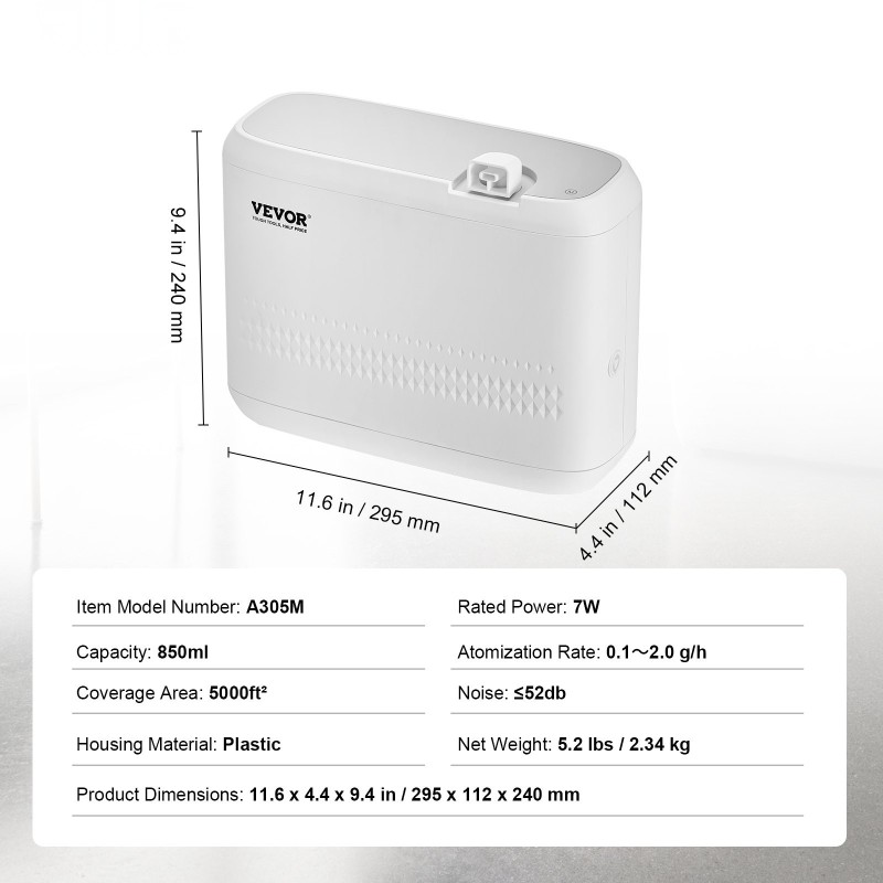 Tuoksulaite vesitön kylmäsumutus 850 millilitraa muovikotelo kotiin ja toimistoihin 5000 neliöjalkaa