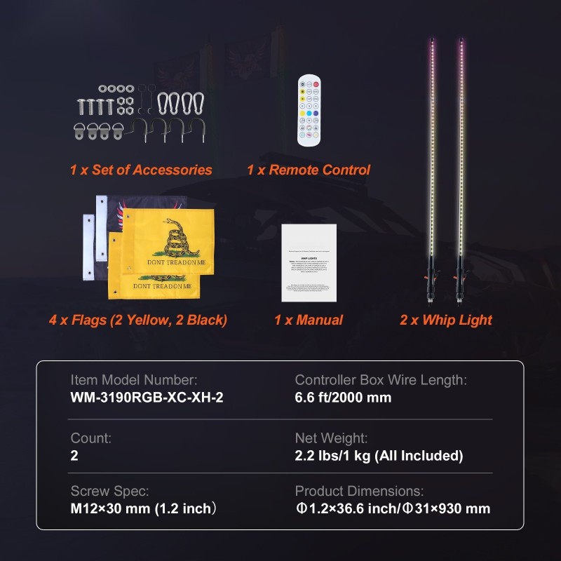 LED-piiskat 2 kpl 93 cm IP67 polykarbonaatti ja alumiini DC12–24V maastoajoneuvoihin