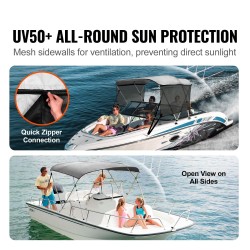Bimini-venekuomu 600D polyesterikangas 3-kaarinen irrotettavat verkkosivut 1 tuuman alumiiniseosrunko
