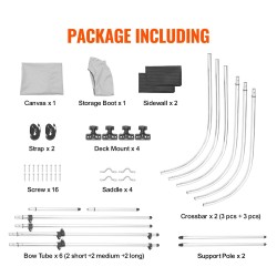 Bimini-venekuomu 600D polyesterikangas 3-kaarinen irrotettavat verkkosivut 1 tuuman alumiiniseosrunko