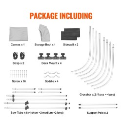 Bimini-katos veneelle 600D polyesterikankaasta 4 kaarta 2160–2280 mm leveä irrotettavilla verkkosivuseinillä vaaleanharmaa