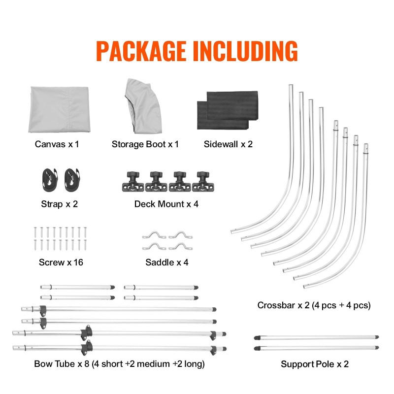 Bimini-kate 600D polyesterikangas 4 kaarta alumiiniseosrunko 2000–2130 mm irrotettavat verkkosivuseinät