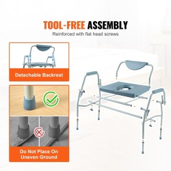 Wc-tuoli teräsrunko 5-portainen korkeussäätö 7 l irrotettava ämpäri 453 kg kantavuus