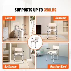 WC-tuoli teräsrunko pehmustettu istuin selkänojalla 7-portainen korkeussäätö 5,8 l ämpäri 158,8 kg