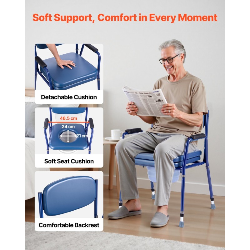 Yöpöytävessa kolmitoiminen säädettävä korkeus 181 kg kantavuus pehmustettu istuin ja selkänoja