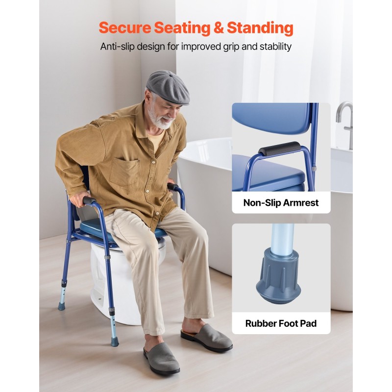 Yöpöytävessa kolmitoiminen säädettävä korkeus 181 kg kantavuus pehmustettu istuin ja selkänoja