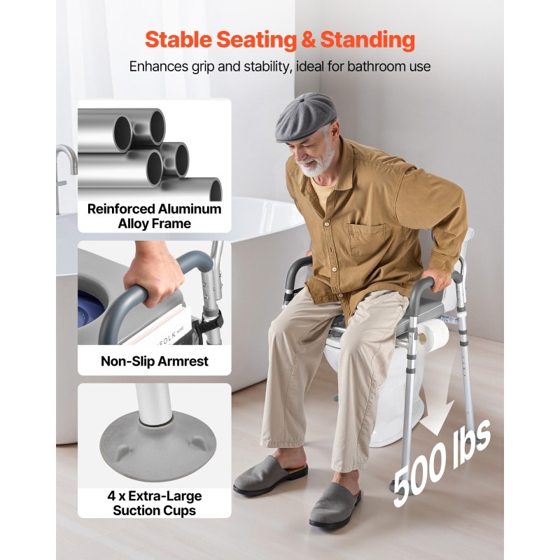 Yöpöytä-wc-tuoli aikuisille kantavuus 227 kg säädettävä korkeus ja leveys 5 l ämpäri