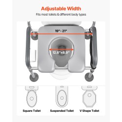Yöpöytä-wc-tuoli aikuisille kantavuus 227 kg säädettävä korkeus ja leveys 5 l ämpäri