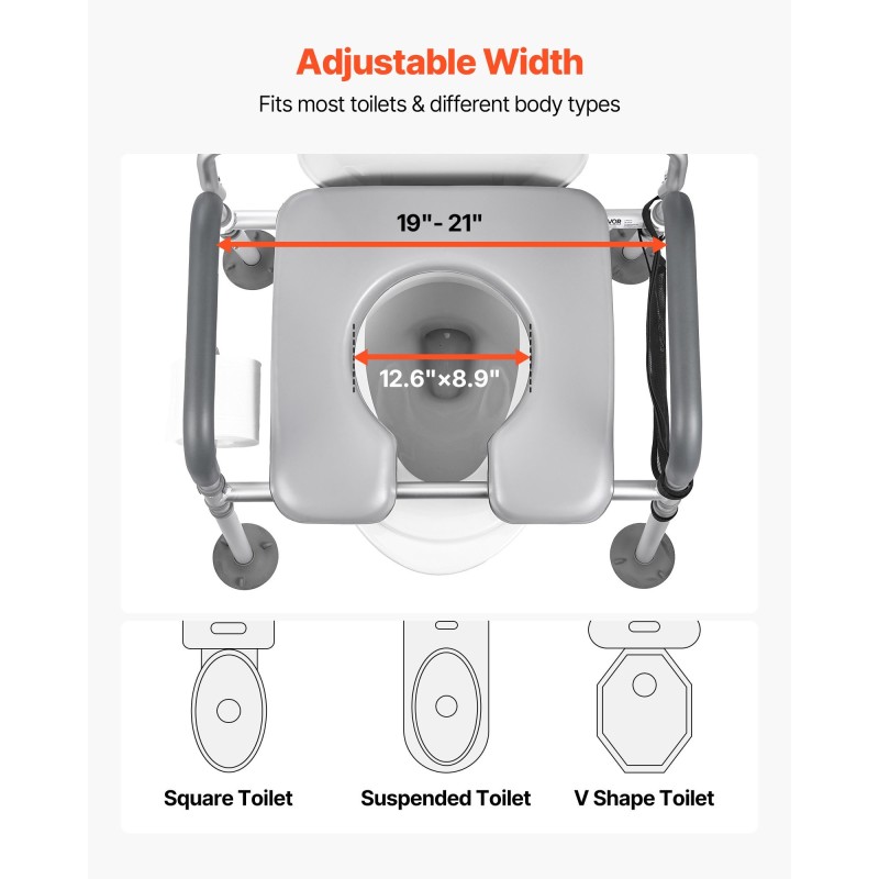 Yöpöytä-wc-tuoli aikuisille kantavuus 227 kg säädettävä korkeus ja leveys 5 l ämpäri