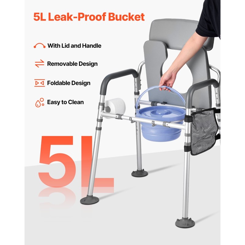 Yöpöytä-wc-tuoli aikuisille kantavuus 227 kg säädettävä korkeus ja leveys 5 l ämpäri