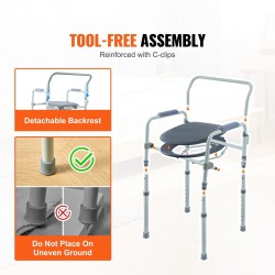 Wc-tuoli teräs pehmustettu istuin 7-portainen korkeussäätö irrotettava 5,8 l ämpäri 158,8 kg