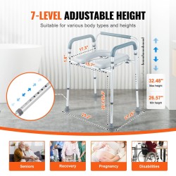 Wc-tuoli alumiinirunkoinen, 7-tasoinen korkeudensäätö, pehmustetut käsinojat, irrotettava 5,8 l ämpäri