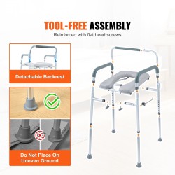 Wc-tuoli alumiinirunkoinen, 7-tasoinen korkeudensäätö, pehmustetut käsinojat, irrotettava 5,8 l ämpäri