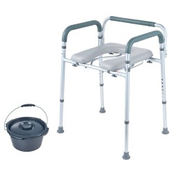 Wc-tuoli alumiinirunkoinen, 7-tasoinen korkeudensäätö, pehmustetut käsinojat, irrotettava 5,8 l ämpäri