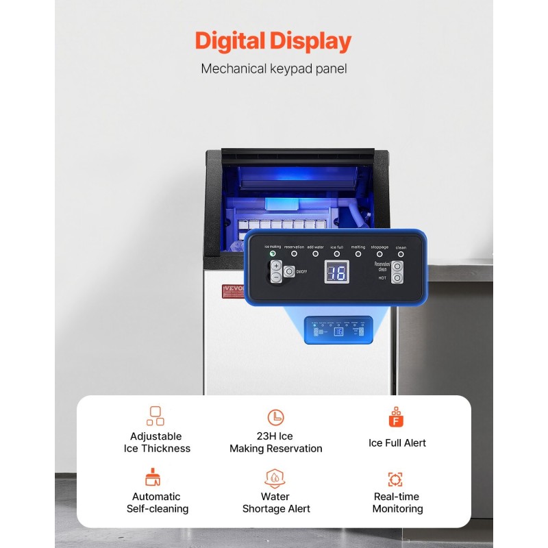 Vapaasti seisova kaupallinen jääpalakone ruostumaton teräs 38 kg vuorokaudessa 40 jääpalaa