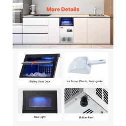 Vapaasti seisova kaupallinen jääpalakone ruostumaton teräs 38 kg vuorokaudessa 40 jääpalaa