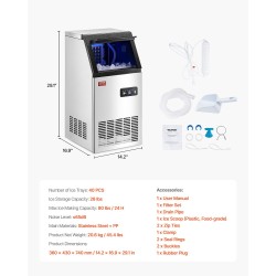 Vapaasti seisova kaupallinen jääpalakone ruostumaton teräs 38 kg vuorokaudessa 40 jääpalaa