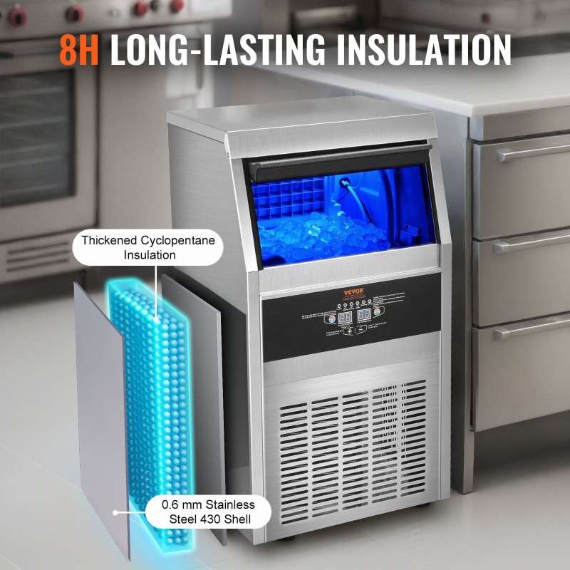 Jääpalakone ruostumatonta terästä 36 kg vuorokaudessa 11 kg säiliö 40 muottia