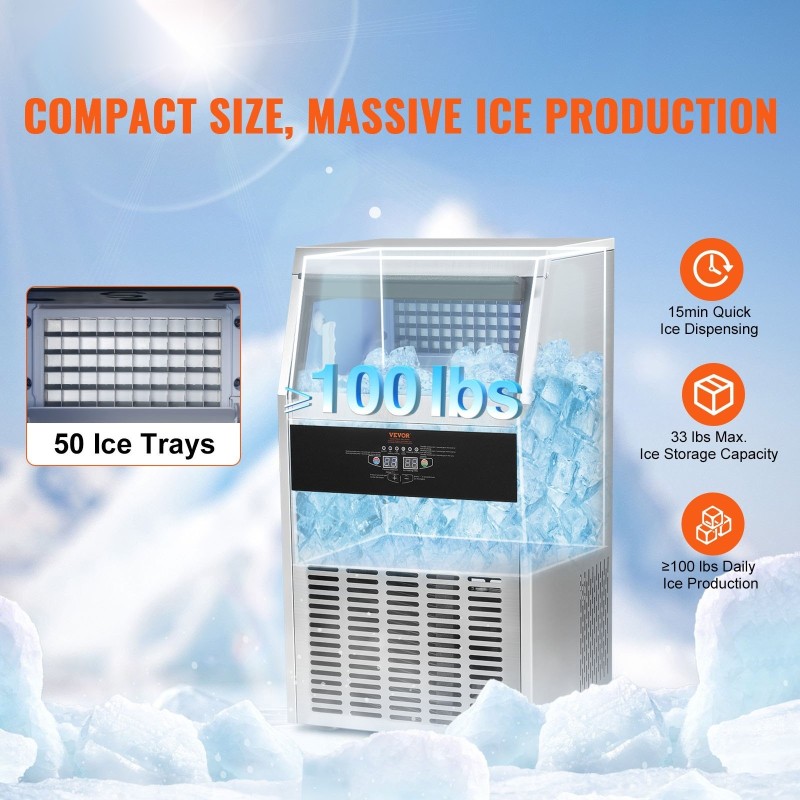 Jääpalakone ruostumaton teräs 47 kg vuorokaudessa 15 kg säilytys