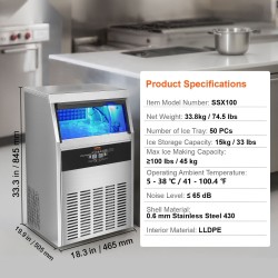 Jääpalakone ruostumaton teräs 47 kg vuorokaudessa 15 kg säilytys