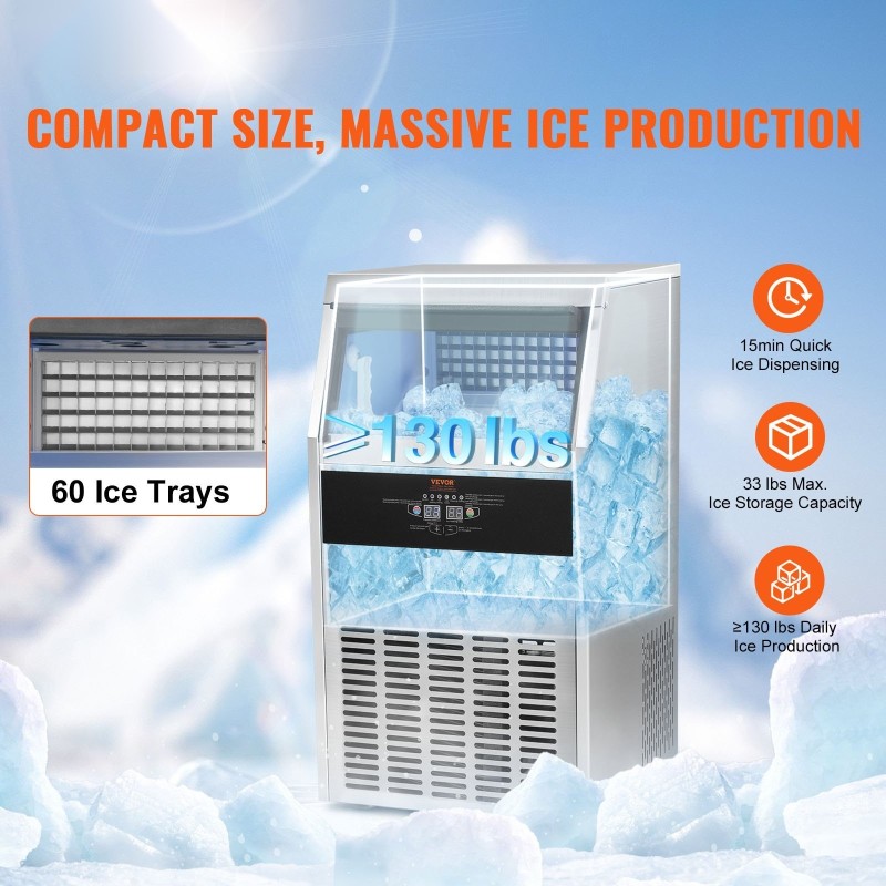 Jääpalakone 56 kg/24 h ruostumatonta terästä 15 kg säiliö 60 kuutiota