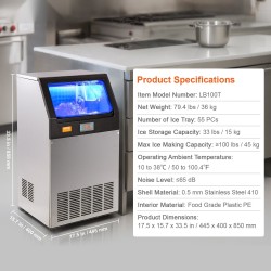 Jääpalakone kevyeen kaupalliseen käyttöön 45 kg vuorokaudessa 15 kg säiliö ruostumatonta terästä