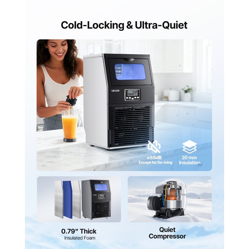 Jääpalakone ruostumaton teräs 36 kg/vrk 5,44 kg säiliö 32 jääpalaa LED näyttö