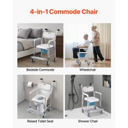 Yöpöydän wc-tuoli vahvistetuista putkista 159kg kantavuus pyörillä 5l ämpäri pehmustettu istuin