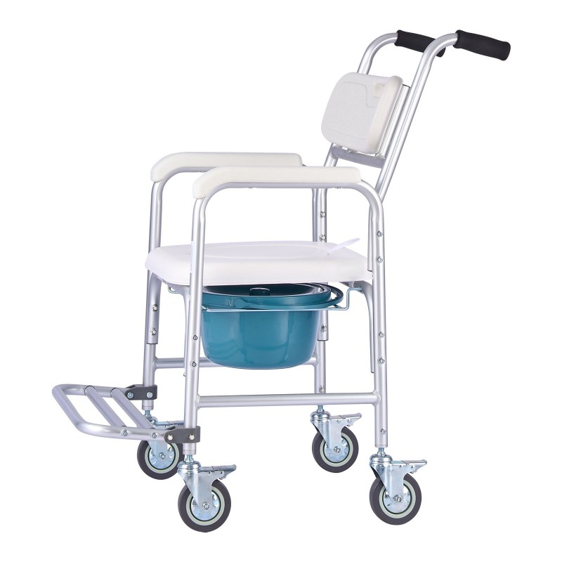 Yöpöydän wc-tuoli vahvistetuista putkista 159kg kantavuus pyörillä 5l ämpäri pehmustettu istuin