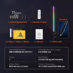 LED-piiskavalo 1005 mm PC-putki EVA-suojalla IP67 jousikiinnike Bluetooth-ohjaus ja kaukosäädin DC12–24V