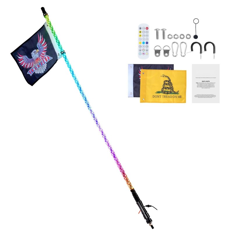 LED-piiskavalo 920 mm 360 asteen spiraali RGB IP67 mobiilisovellus ja radiotaajuinen ohjaus