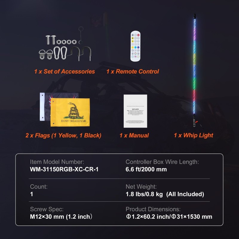 LED-piiska 5 jalan monivärinen 360 asteen spiraali IP67 sovellus ja RF-kaukosäädin DC12-24V