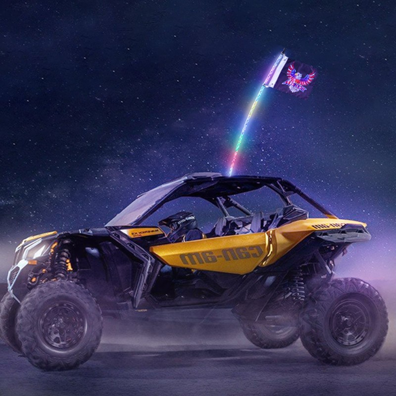 LED-piiskavalo 1 kpl 1230 mm PC-alumiini 360° RGB Bluetooth RF ajoneuvoihin