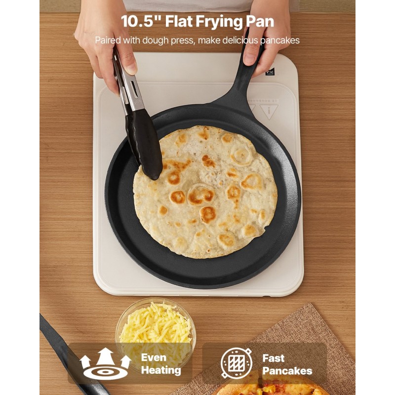 Valurautainen 8-tuumainen tortillaprässi paistinpannulla ja 100 leivinpaperiarkkia