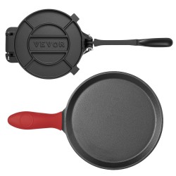 Valurautainen 8-tuumainen tortillaprässi paistinpannulla ja 100 leivinpaperiarkkia