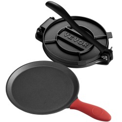 Tortillaprässi valurautainen 10 tuuman paistinpannulla ja 100 leivinpaperiarkilla