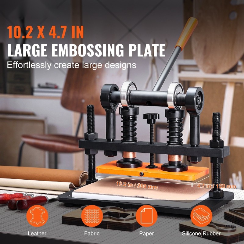 Nahkakohokuviointikone käsikäyttöinen 260x120mm levy 12mm isku 1,5t kantavuus