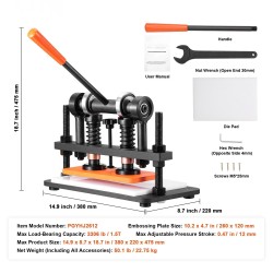 Nahkakohokuviointikone käsikäyttöinen 260x120mm levy 12mm isku 1,5t kantavuus
