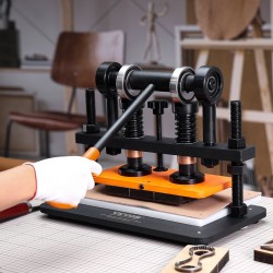 Nahkakohokuviointikone käsikäyttöinen 260x120mm levy 12mm isku 1,5t kantavuus