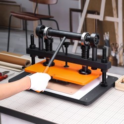 Käsikäyttöinen nahkaleikkuri ja kohokuviointikone 360 x 260 mm 12 mm puristusisku teräsrunko