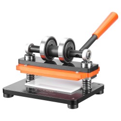 Nahkakohokuviointikone manuaalinen 180x100 mm alusta 12 mm puristus kaksinkertaiset ohjausakselit