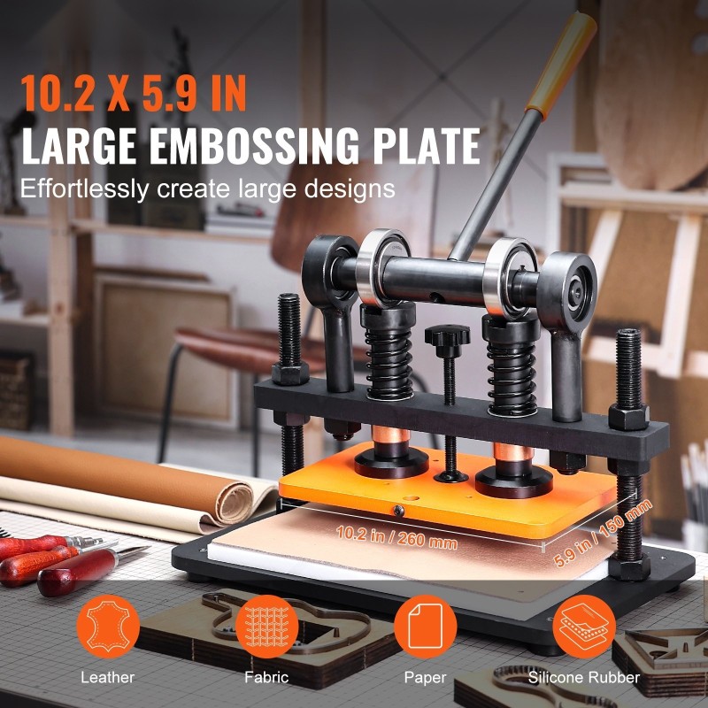 Manuaalinen nahkaleikkuri ja prässi teräsrunko 25,9 x 15 cm prässilevy