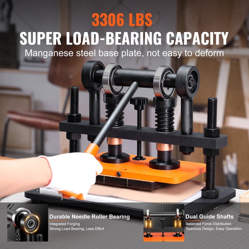 Manuaalinen nahkaleikkuri ja prässi teräsrunko 25,9 x 15 cm prässilevy