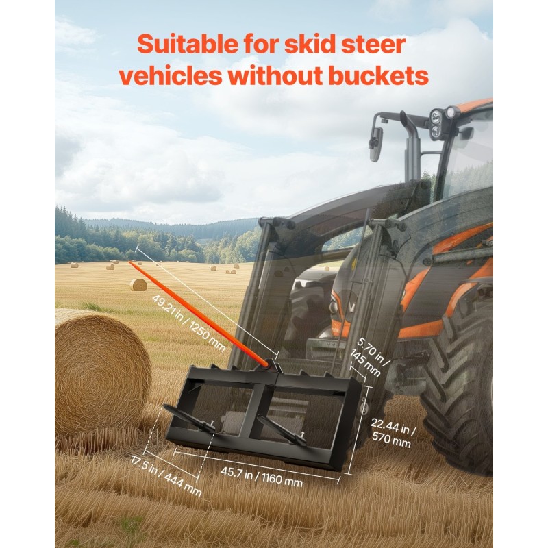 Paalikeihäs 1250 mm jousiterästä 725 kg kantavuus kaksi 430 mm tukikeihää traktoriin