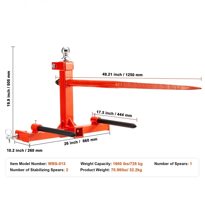Heinäharkospiikki jousiterästä 49 tuuman pääpiikki 2 tukipiikkiä 725 kg kantavuus kolmipistekiinnitys