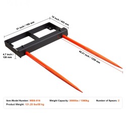 Heinäpaalipiikki korkealujuuksinen jousiteräs 1360 kg kantavuus 2 pääpiikkiä 49 tuumaa kauhakiinnitteinen