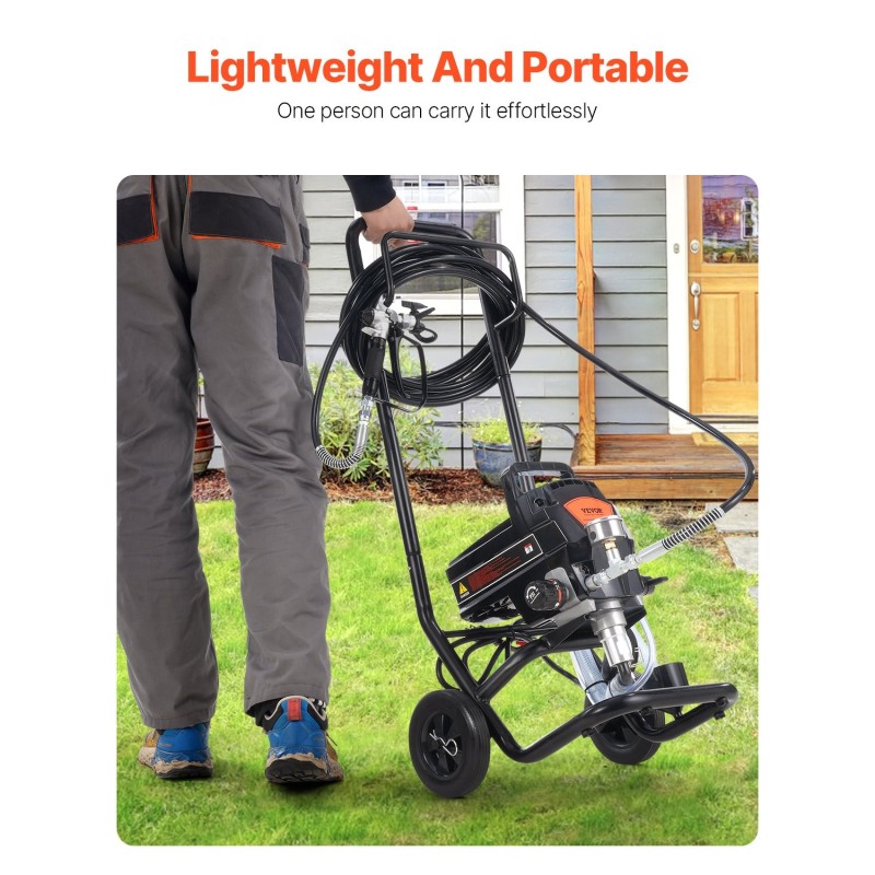 Sähkökäyttöinen airless-maalisumutin telineellä 950W 3000PSI kromattu runko 15 m letku