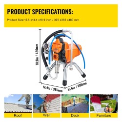 Airless-maaliruisku 2000W vesi- ja öljypohjaisille maaleille 9m letku 0,5m jatkovarsi